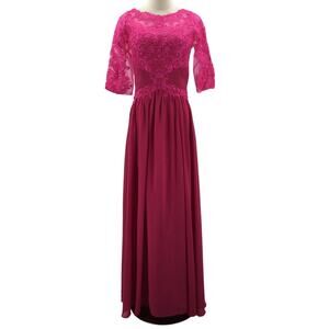 FORMAL 4 S fuchsia pink mother of bride lace up party gala maxi dress NEW B153